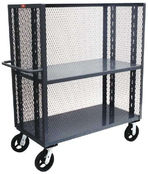 Jamco - 2,000 Lb Capacity, 2 Shelf, 3-Sided Steel Mesh Stock Truck - 48" Long x 30" Wide x 57" High, 6" Diam Phenolic Wheels - Americas Industrial Supply