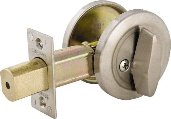 Master Lock - Up to 2" Door Thickness, Brushed Chrome Finish, One Sided Deadbolt - Keyless Cylinder - Americas Industrial Supply
