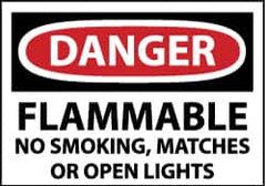 NMC - "Danger - Flammable - No Smoking, Matches or Open Lights", 10" Long x 14" Wide, Rigid Plastic Safety Sign - Rectangle, 0.05" Thick, Use for Accident Prevention - Americas Industrial Supply