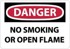 NMC - "Danger - No Smoking or Open Flame", 10" Long x 14" Wide, Rigid Plastic Safety Sign - Rectangle, 0.05" Thick, Use for Accident Prevention - Americas Industrial Supply