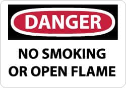 NMC - "Danger - No Smoking or Open Flame", 10" Long x 14" Wide, Aluminum Safety Sign - Rectangle, 0.04" Thick, Use for Accident Prevention - Americas Industrial Supply