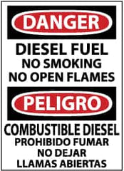 NMC - "Danger - Diesel Fuel - No Smoking - No Open Flames", 14" Long x 10" Wide, Aluminum Safety Sign - Rectangle, 0.04" Thick, Use for Hazardous Materials - Americas Industrial Supply
