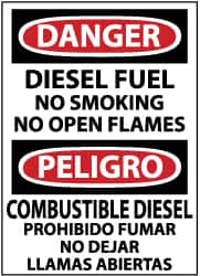 NMC - "Danger - Diesel Fuel - No Smoking - No Open Flames", 14" Long x 10" Wide, Pressure-Sensitive Vinyl Safety Sign - Rectangle, 0.004" Thick, Use for Hazardous Materials - Americas Industrial Supply