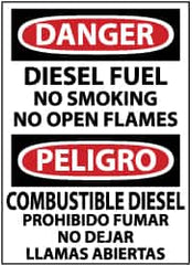 NMC - "Danger - Diesel Fuel - No Smoking - No Open Flames", 14" Long x 10" Wide, Pressure-Sensitive Vinyl Safety Sign - Rectangle, 0.004" Thick, Use for Hazardous Materials - Americas Industrial Supply