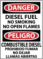 NMC - "Danger - Diesel Fuel - No Smoking - No Open Flames", 14" Long x 10" Wide, Rigid Plastic Safety Sign - Rectangle, 0.05" Thick, Use for Hazardous Materials - Americas Industrial Supply