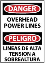 NMC - "Danger - Overhead Power Lines", 14" Long x 10" Wide, Pressure-Sensitive Vinyl Safety Sign - Rectangle, 0.004" Thick, Use for Accident Prevention - Americas Industrial Supply