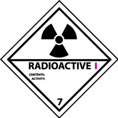NMC - Accident Prevention Label - Legend: Radioactive I Contents: Activity:, English, Black, Magenta & White, 4" Long x 4" High, Sign Muscle Finish - Americas Industrial Supply