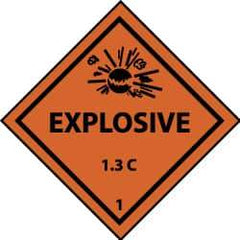 NMC - Accident Prevention Label - Legend: Explosives 1.3L, English, Black & Orange, 4" Long x 4" High, Sign Muscle Finish - Americas Industrial Supply