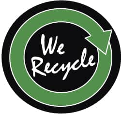 NMC - We Recycle, Hard Hat Label - White & Green on Black, 2" Thick, For Accident Prevention - Americas Industrial Supply