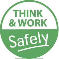 NMC - Think and Work Safely, Hard Hat Label - White on Green, 2" Thick, For Accident Prevention - Americas Industrial Supply