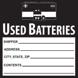 NMC - Hazardous Materials Label - Legend: Used Batteries, English, Black & White, 6" Long x 6" High, Sign Muscle Finish - Americas Industrial Supply