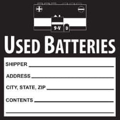 NMC - Hazardous Materials Label - Legend: Used Batteries, English, Black & White, 6" Long x 6" High, Sign Muscle Finish - Americas Industrial Supply