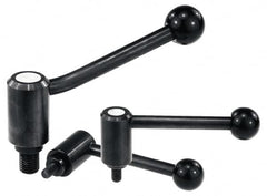 KIPP - M16 x 2.0, 1.61" Hub Diam, Steel Threaded Stud Adjustable Tension Lever with 0° Handle - 2.36" Stud Length, 5.3" OAL, 2.22" High - Americas Industrial Supply