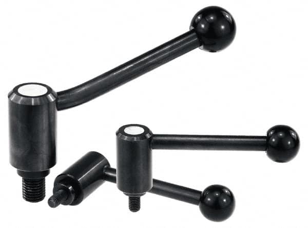KIPP - M24 x 3.0, 1.61" Hub Diam, Steel Threaded Stud Adjustable Tension Lever with 0° Handle - 1.97" Stud Length, 5.3" OAL, 2.22" High - Americas Industrial Supply