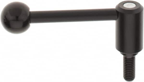 KIPP - 1/2-13, 1.1" Hub Diam, Steel Threaded Stud Adjustable Tension Lever with 0° Handle - 1.18" Stud Length, 4.37" OAL, 1.65" High - Americas Industrial Supply