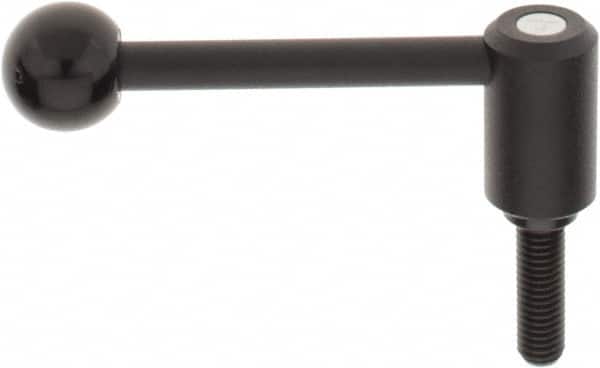 KIPP - 1/2-13, 1.1" Hub Diam, Steel Threaded Stud Adjustable Tension Lever with 0° Handle - 1.57" Stud Length, 4.37" OAL, 1.65" High - Americas Industrial Supply