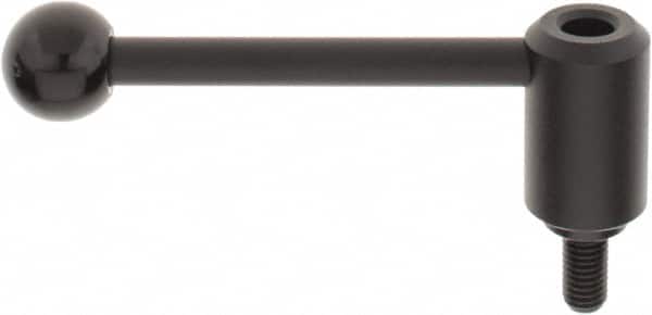 KIPP - 1/2-13, 1.3" Hub Diam, Steel Threaded Stud Adjustable Tension Lever with 0° Handle - 0.98" Stud Length, 5.3" OAL, 1.85" High - Americas Industrial Supply