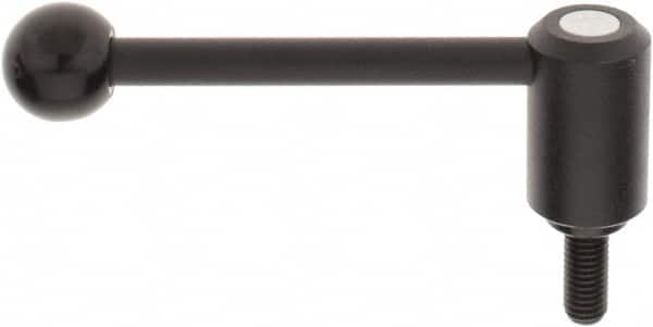 KIPP - 1/2-13, 1.3" Hub Diam, Steel Threaded Stud Adjustable Tension Lever with 0° Handle - 1.18" Stud Length, 5.3" OAL, 1.85" High - Americas Industrial Supply