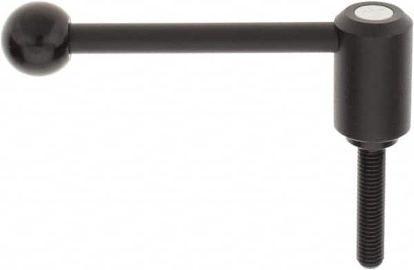 KIPP - 1/2-13, 1.3" Hub Diam, Steel Threaded Stud Adjustable Tension Lever with 0° Handle - 2.36" Stud Length, 5.3" OAL, 1.85" High - Americas Industrial Supply