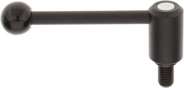 KIPP - 5/8-11, 1.3" Hub Diam, Steel Threaded Stud Adjustable Tension Lever with 0° Handle - 0.98" Stud Length, 5.3" OAL, 1.85" High - Americas Industrial Supply