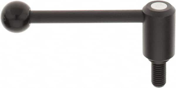 KIPP - 5/8-11, 1.3" Hub Diam, Steel Threaded Stud Adjustable Tension Lever with 0° Handle - 1.18" Stud Length, 5.3" OAL, 1.85" High - Americas Industrial Supply