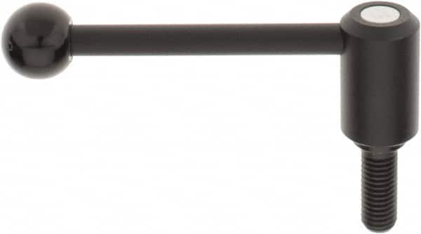KIPP - 5/8-11, 1.3" Hub Diam, Steel Threaded Stud Adjustable Tension Lever with 0° Handle - 1.57" Stud Length, 5.3" OAL, 1.85" High - Americas Industrial Supply