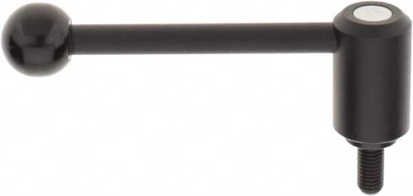 KIPP - M12 x 1.75, 1.3" Hub Diam, Steel Threaded Stud Adjustable Tension Lever with 0° Handle - 0.98" Stud Length, 5.3" OAL, 1.85" High - Americas Industrial Supply