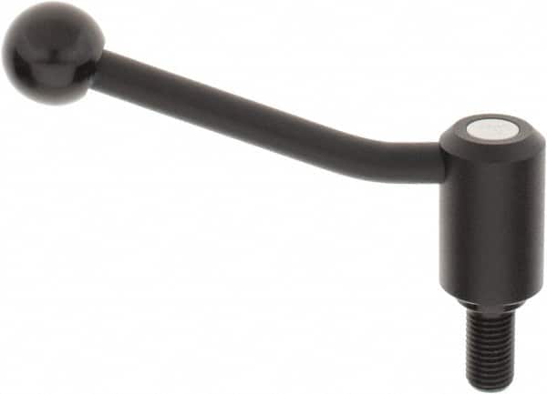 KIPP - M16 x 2.0, 1.3" Hub Diam, Steel Threaded Stud Adjustable Tension Lever with 20° Handle - 1.18" Stud Length, 5.06" OAL, 3.19" High - Americas Industrial Supply