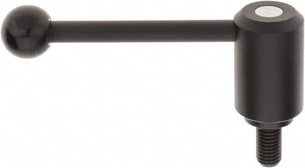 KIPP - 5/8-11, 1.61" Hub Diam, Steel Threaded Stud Adjustable Tension Lever with 0° Handle - 1.18" Stud Length, 5.3" OAL, 2.22" High - Americas Industrial Supply