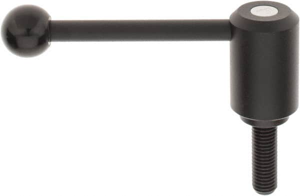 KIPP - 5/8-11, 1.61" Hub Diam, Steel Threaded Stud Adjustable Tension Lever with 0° Handle - 1.97" Stud Length, 5.3" OAL, 2.22" High - Americas Industrial Supply