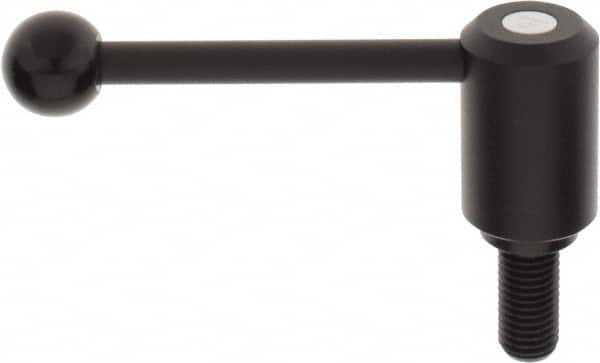 KIPP - 3/4-10, 1.61" Hub Diam, Steel Threaded Stud Adjustable Tension Lever with 0° Handle - 1.57" Stud Length, 5.3" OAL, 2.22" High - Americas Industrial Supply