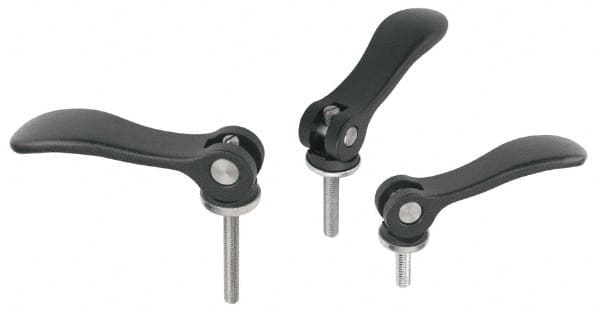 KIPP - M6 x 1.0, 0.59" Hub Diam, Black Powder Coat Aluminum (Stainless Steel Inserts) Adjustable Clamping Handle - 0.78" Stud Length - Americas Industrial Supply