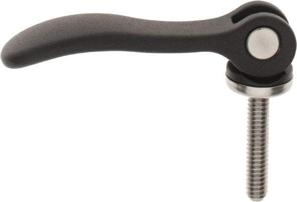 KIPP - 1/4-20, 0.59" Hub Diam, Black Powder Coat Aluminum (Stainless Steel Inserts) Adjustable Clamping Handle - 1.18" Stud Length - Americas Industrial Supply