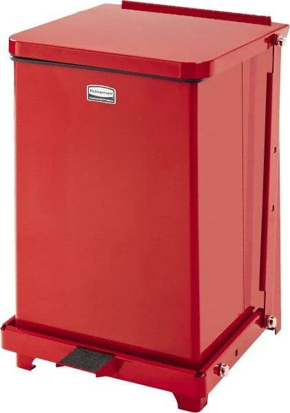 Rubbermaid - 7 Gal Square Unlabeled Trash Can - 17" High x 12" Long x 12" Wide, Red, Stainless Steel - Americas Industrial Supply