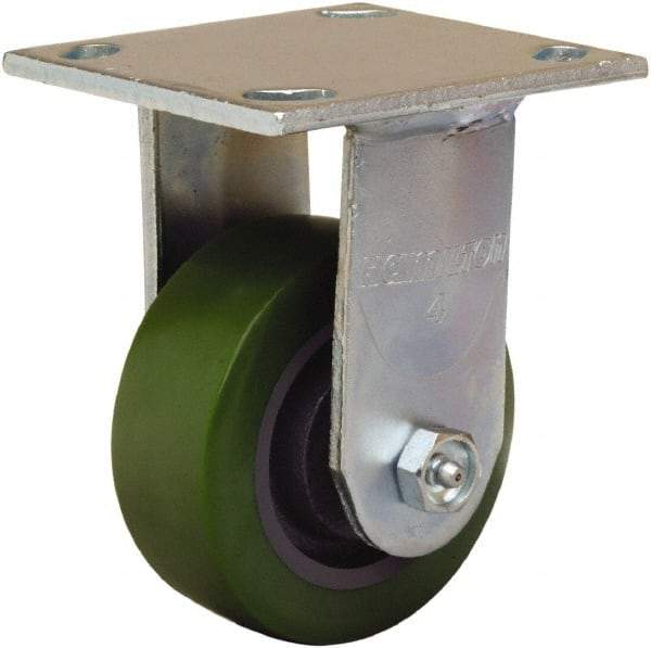 Hamilton - 4" Diam x 1-1/2" Wide x 5-5/8" OAH Top Plate Mount Rigid Caster - Polyurethane Mold onto Cast Iron Center, 550 Lb Capacity, Straight Roller Bearing, 4 x 4-1/2" Plate - Americas Industrial Supply