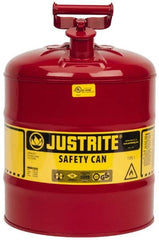 Justrite - 5 Gal Galvanized Steel Type I Safety Can - 16-7/8" High x 11-3/4" Diam, Red with Yellow - Americas Industrial Supply