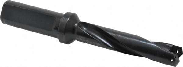 Allied Machine and Engineering - Series 0.5, 39/64 to 11/16" Diam, 3/4" Diam Straight Shank with Flange, Helical Flute Spade Drill - 2-1/2" Max Depth, 3-47/64" Body Length, 5-21/32" OAL, Standard Length, Through Coolant - Americas Industrial Supply