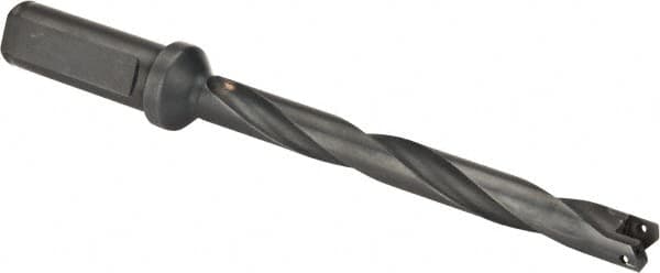 Allied Machine and Engineering - Series 0, 33/64 to 11/16" Diam, 3/4" Diam Straight Shank with Flange, Helical Flute Spade Drill - 4-1/2" Max Depth, 5-47/64" Body Length, 7-21/32" OAL, Extended Length, Through Coolant - Americas Industrial Supply