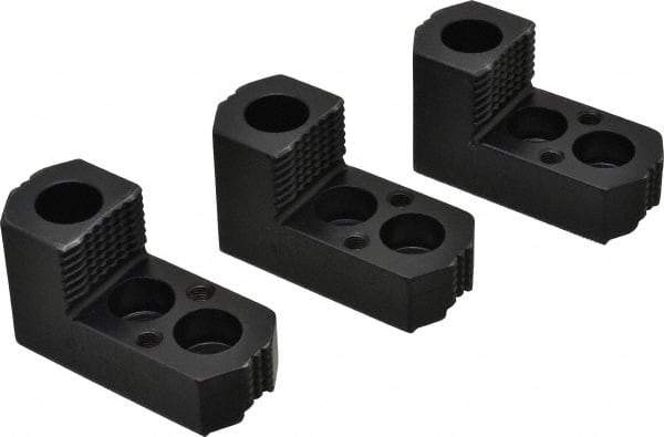 H & R Manufacturing - 8" Max Chuck Diam Compatibility, Case Hardened Steel 1.5mm x 60° Serrated Hard Lathe Top Jaws - 1 Step, 0.551" Groove Width, 1-1/2" Wide x 3-1/2" Long x 1.969" High - Americas Industrial Supply