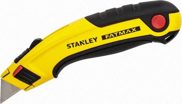 Stanley - Retractable Utility Knife - 60mm Blade, Yellow & Black Aluminum Handle, 5 Blades Included - Americas Industrial Supply