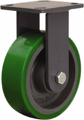 Hamilton - 6" Diam x 2" Wide x 7-1/2" OAH Top Plate Mount Rigid Caster - Polyurethane Mold onto Cast Iron Center, 1,200 Lb Capacity, Tapered Roller Bearing, 4 x 4-1/2" Plate - Americas Industrial Supply