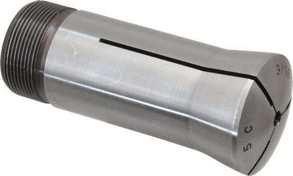 Lyndex - 3/16 Inch 5C Round Collet - 3.27 Inch Overall Length, 1.041-24 Internal Thread Size, Steel, 0.0007 Inch TIR - Exact Industrial Supply