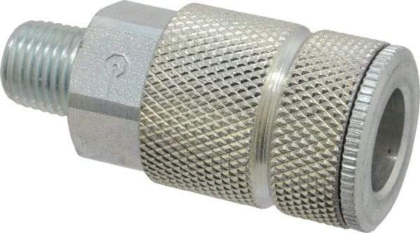 Coilhose Pneumatics - 1/4 Male NPT Tru-Flate Automotive Pneumatic Hose Coupler - Plated Steel, 3/8" Body Diam - Americas Industrial Supply