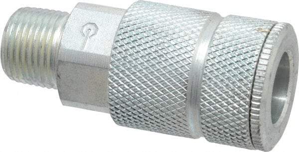Coilhose Pneumatics - 3/8 Male NPT Tru-Flate Automotive Pneumatic Hose Coupler - Plated Steel, 3/8" Body Diam - Americas Industrial Supply