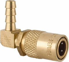 Coilhose Pneumatics - Hose Barb Non-Valved Moldflow Pneumatic Hose 90° Non-Valved Coupler - Brass, 1/4" Body Diam, 1/4" Hose ID - Americas Industrial Supply