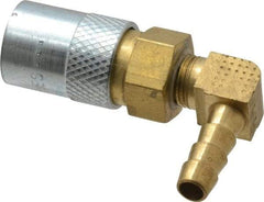 Coilhose Pneumatics - Hose Barb Moldflow Pneumatic Hose 90° Valved Coupler - Brass Nickel Plated, 1/4" Body Diam, 1/4" Hose ID - Americas Industrial Supply