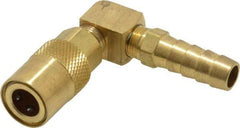 Coilhose Pneumatics - Hose Barb Non-Valved Moldflow Pneumatic Hose 90° Non-Valved Coupler - Brass, 1/4" Body Diam, 3/8" Hose ID - Americas Industrial Supply