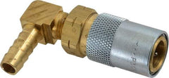 Coilhose Pneumatics - Hose Barb Moldflow Pneumatic Hose 90° Valved Coupler - Brass Nickel Plated, 3/8" Body Diam, 3/8" Hose ID - Americas Industrial Supply