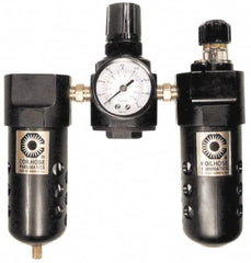Coilhose Pneumatics - 3/8" NPT Port Compact 3 Piece Filter-Regulator-Lubricator FRL Unit - Zinc Bowl, 65 SCFM, 250 Max psi, 6.5" High, Manual Drain - Americas Industrial Supply