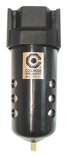 Coilhose Pneumatics - 3/8" Port, 7" High, FRL Filter with Aluminum Bowl & Manual Drain - 250 Max psi, 250°F Max, 8.5 oz Bowl Capacity - Americas Industrial Supply